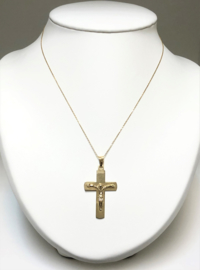 14 K Gouden Kettinghanger - Kruis Met Jezus Figuur / 4,5 cm