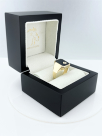 14 K Gouden Heren Zegelring Onyx / Diamant Model 8-Kant