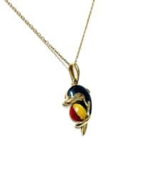 14 Karaat Gouden Kleurrijke Emaille Hanger Dolfijn Met Bal - 2,5 cm