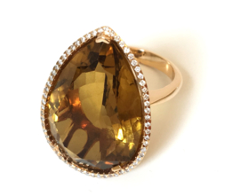 18 K Grove Gouden Markies Ring Facetgeslepen Rookkwarts 0.31 crt Diamant