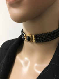 Antiek 3-Rijig Granaten Choker 14K Gouden Bakslot Amsterdam XXX - 34,5 cm