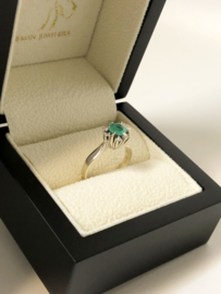 Antiek 14 K Witgouden Rozet Ring Natuurlijk Smaragd / Diamant