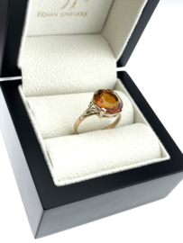 8 Karaat Solitair Ring Dames ca 5 ct Rond Briljant Geslepen Palmeira Citrien