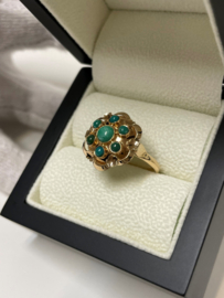 14 K Antiek Gouden Rozet Ring Cabochon Geslepen Aventurijn