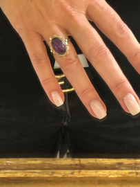 Antiek 14 K Gouden Entourage Ring Facetgeslepen Amethyst