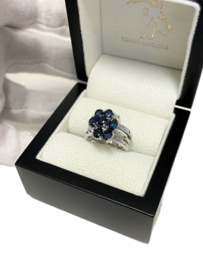 Witgouden 3-Band Ring Koningsblauw Saffier / Diamant - Le Chic