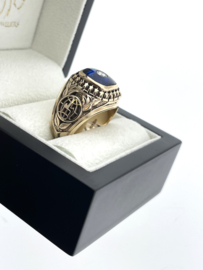Vintage Massief 10 Karaat Heren 'Class Ring' Blauw  Spinel / Diamant