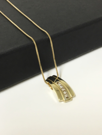 14 K Gouden Slangen Collier (Gevlakt) Met Diamant Hanger (Glijder) - 47 cm