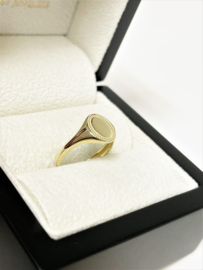 14 K Gouden Dames Zegelring Pink Ring Graveer Ring Ovaal