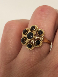 Antiek 14 K Gouden Rozet Ring Facetgeslepen Granaat