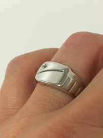 14 K Witgouden Heren Ring Geslepen Zirkonia - 5,15 g