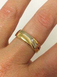 18 K Bicolor Massief Gouden Heren Ring Geslepen Zirkonia - 8,35 g