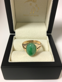 Antiek 14 K Gouden Ring Cabochon Geslepen Jade