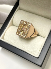 Antiek Massief Rosé Gouden Heren Ring Monogram W/A