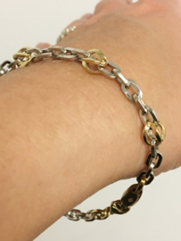 14 K Bicolor Gouden Fantasie Anker Schakel Armband - 21 cm / 13,95 g