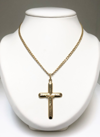 14 K Gouden Hanger - Groot Kruis met Jezus Figuur / 6 cm