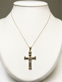 14 K Bicolor Gouden hanger - Kruis met Jezus Figuur 4,5 cm