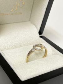 14 K Gouden Ring Hart - Briljant Geslepen Diamantjes