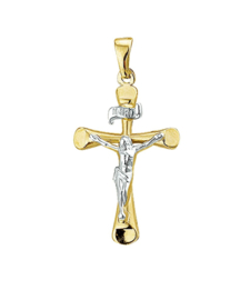 14 Karaat Gouden Hanger Kruis Met Jezus Figuur INRI - 3 cm