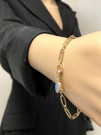 Gouden Closed Forever Schakel Armband Met Hanger Blauwlagen - 19,5 cm / 7,75 g