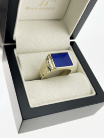 14 Karaat Gouden Heren Ring Rechthoek Liggend - Lapis Lazuli
