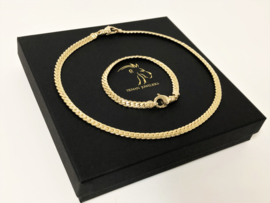 SET 14 K Massief Gouden Gourmet Slot Collier + Armband 45/21,5 cm / 72,1 g