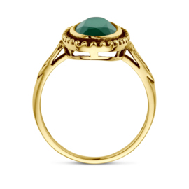 14 Karaat Gouden Vintage Ring Gefacetteerd Groen Agaat - 18 x 10.5 mm