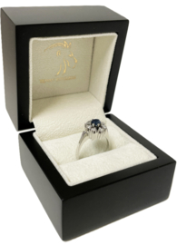 14 Karaat Witgouden Rozet Ring Saffier / Briljant Geslepen Diamant