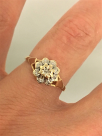 Handvervaardigd Antiek Gouden Rozet Ring 0.09 crt Diamant