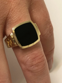 14 K Gouden Heren Zegelring Onyx / Meander Versace Motief - 8,95 g