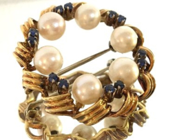 Handvervaardigd 18 K Gouden Broche Saffier / Parels - 8,38 g