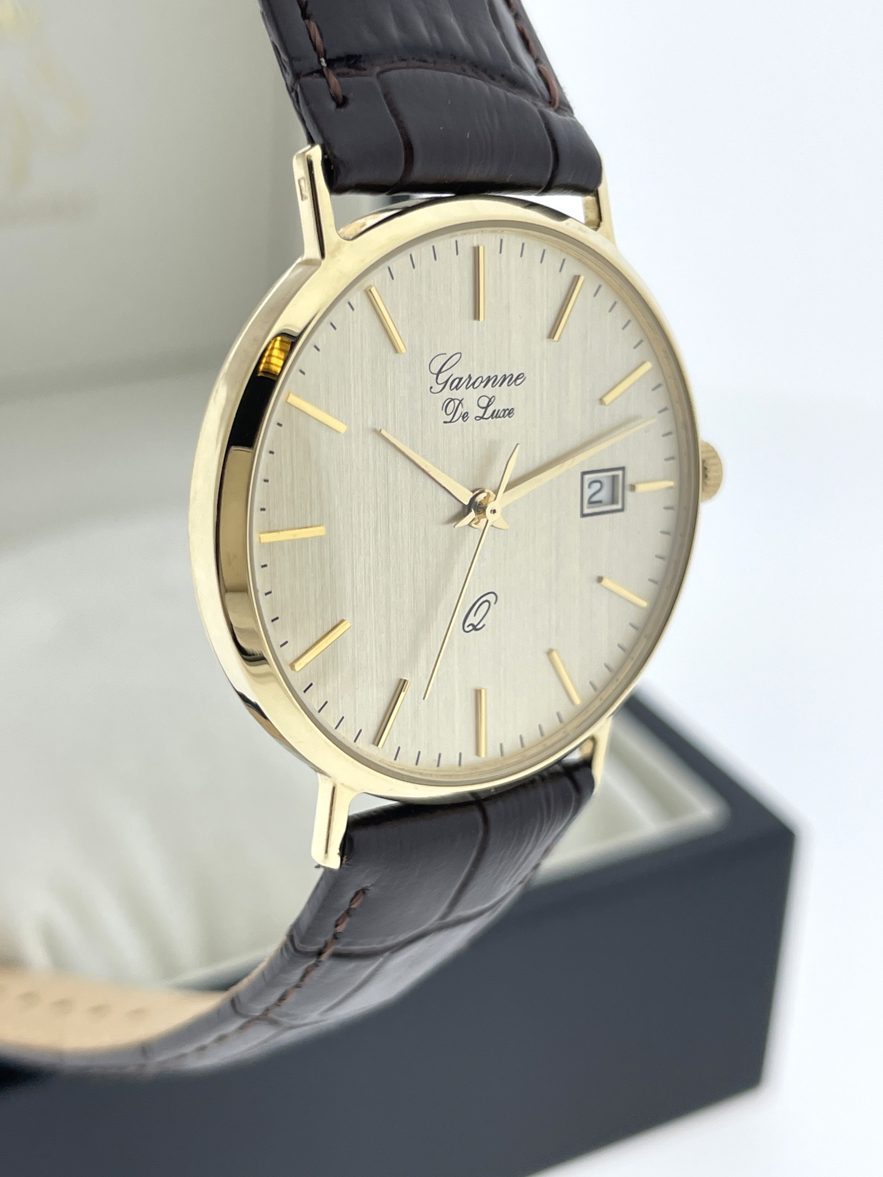 Garonne De Luxe 14 Karaat Gouden Heren Horloge Dresswatch
