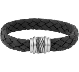 Gevlochten Leren Armband  (staal) 21 cm / 12 mm