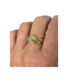 18 Karaat Massief Gouden Panter Ring 0.25 ct Briljant Geslepen Diamant