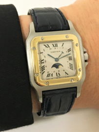 Cartier Santos Moonphase Quartz - Staal / Goud Incl Doos, Certificaat en Boekjes