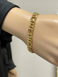 14 K Gouden Fantasie Schakel Armband - 17,5 cm / 9 mm / 9,75 g