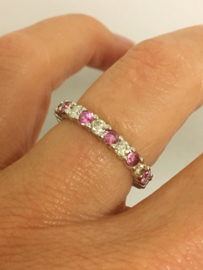 14 K Witgouden Alliance Ring 0.75 crt Diamant / 0.75 crt Roze Saffier