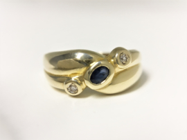 14 K Gouden Fantasie Ring Saffier / Diamant