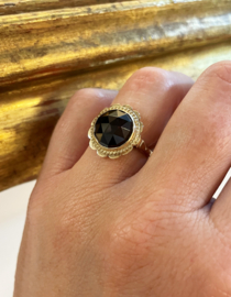 14 K Antiek Gouden Rozet Ring Roos Geslepen Granaat
