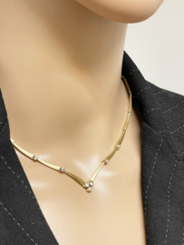 14 K Gouden Bamboe  V-Collier Briljant Geslepen Diamant - 42 cm