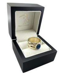 Massief Gouden Dubbele Bandring Ovale Blauwe Lagensteen - 12.2 g / 11 mm