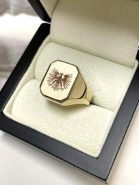 14 Karaat Gouden Heren Ring Model 8-Kant Gravure Adelaar