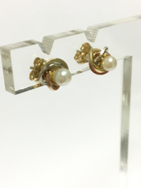 14 K Tricolor Gouden Oorstekers Parel