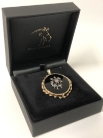 14 K Antiek Gouden Broche / Hanger - Onyx Roosgeslepen Diamant 3,8 cm