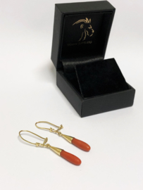 14 K Antiek Gouden Oorhangers Druppelvormig Bloedkoraal - 4,5 cm