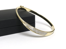 14 K Massief Gouden Slag Slaven Armband / Bangle ca 0.5 ct Diamant - 30,8 g / 18 cm