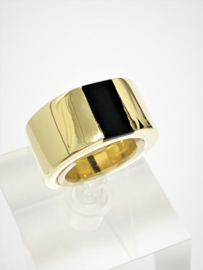 QUINN  Zware 14 K Massief Gouden Dames Band Ring Onyx - 22 g