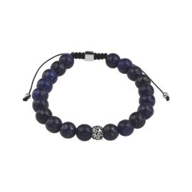 Kralenarmband Lapis Lazuli Zilveren Elementen Verstelbaar 8,0 mm / 19 - 26 cm