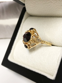 Handvervaardigd Antiek 14 K Gouden Ring Facet Geslepen Granaat