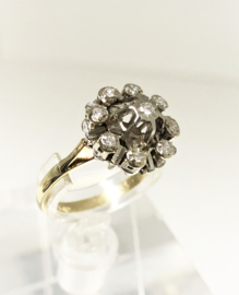 Antiek 14 K Bicolor Gouden Rozet Ring 0.10 Crt Diamant - H / VS1